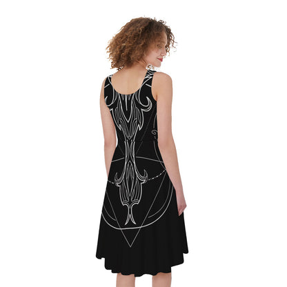 Black And White Libra Sign Print Women's Sleeveless Dress