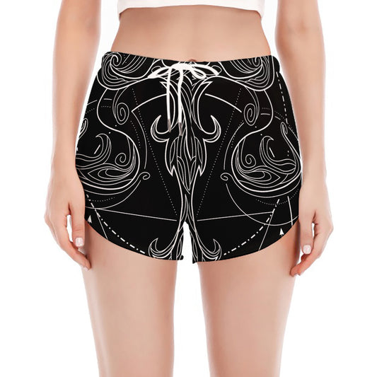 Black And White Libra Sign Print Women's Split Running Shorts