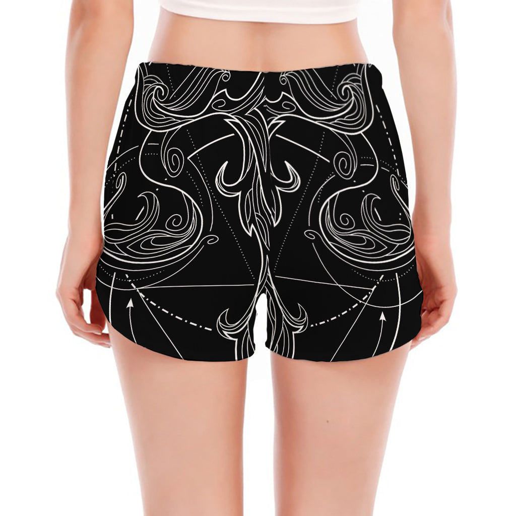Black And White Libra Sign Print Women's Split Running Shorts