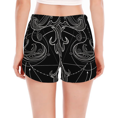 Black And White Libra Sign Print Women's Split Running Shorts