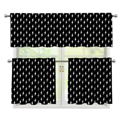 Black And White Lightning Pattern Print 3 Piece Kitchen Curtains