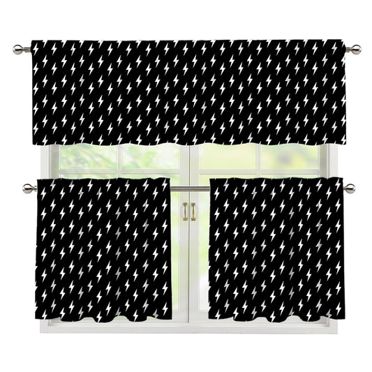 Black And White Lightning Pattern Print 3 Piece Kitchen Curtains