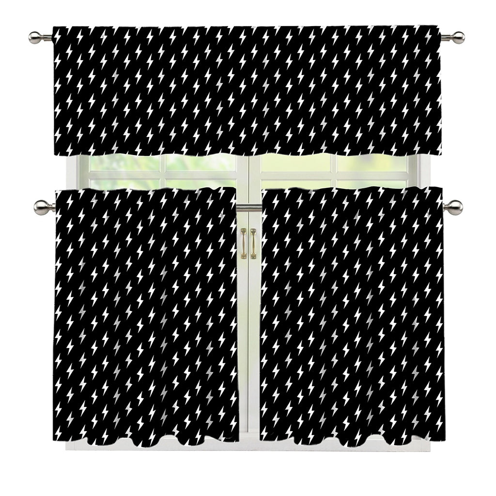 Black And White Lightning Pattern Print 3 Piece Kitchen Curtains