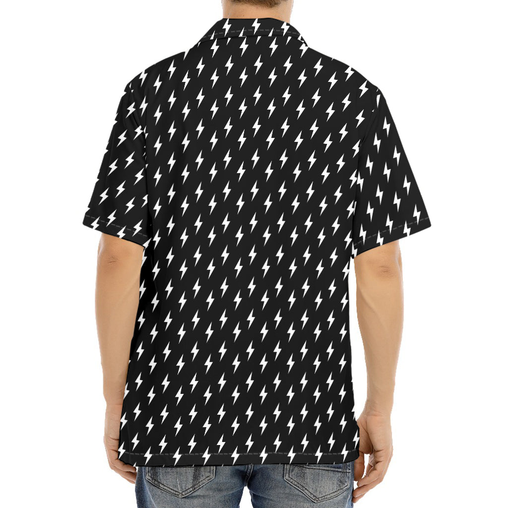 Black And White Lightning Pattern Print Aloha Shirt