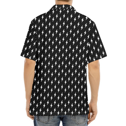 Black And White Lightning Pattern Print Aloha Shirt