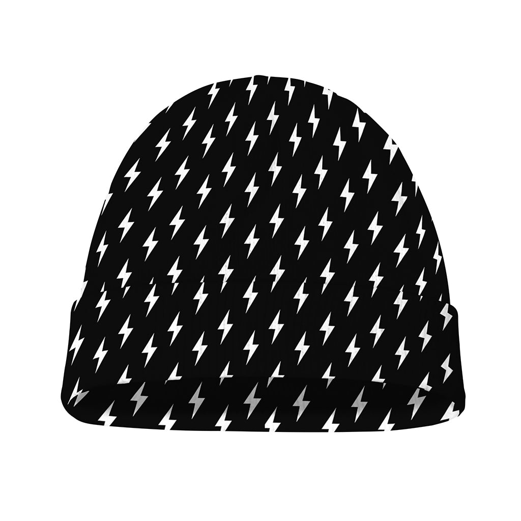 Black And White Lightning Pattern Print Beanie