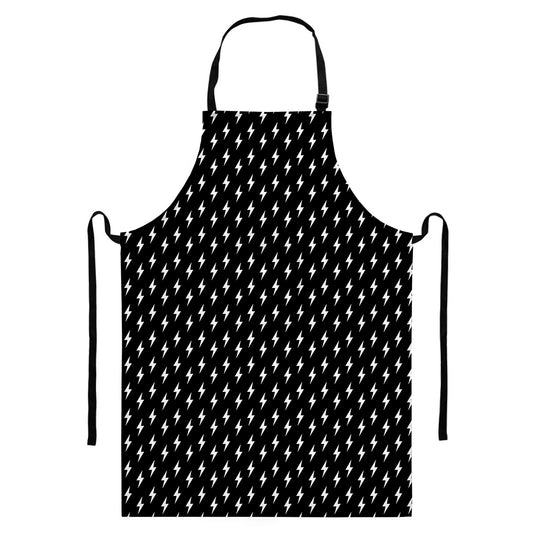 Black And White Lightning Pattern Print Bib Apron With Pocket