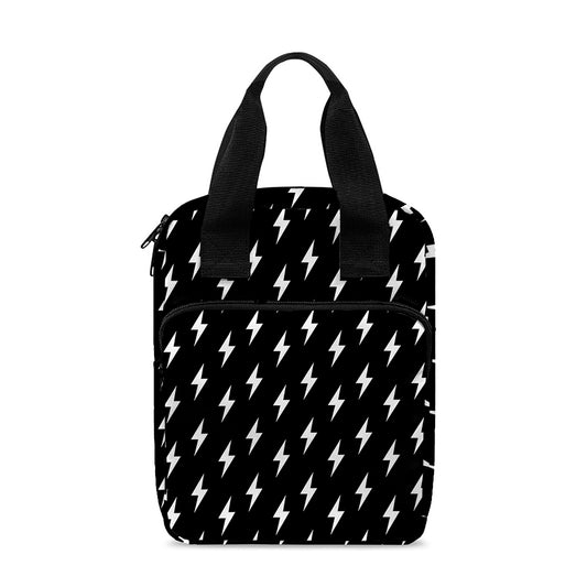 Black And White Lightning Pattern Print Bible Tote Bag