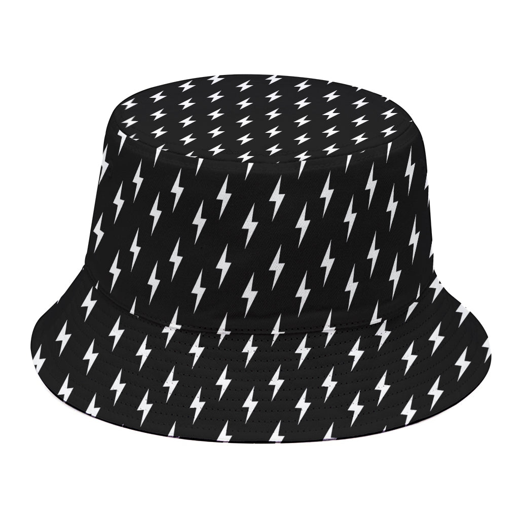 Black And White Lightning Pattern Print Bucket Hat