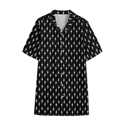Black And White Lightning Pattern Print Cotton Hawaiian Shirt