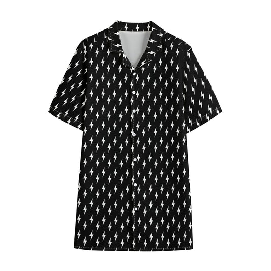 Black And White Lightning Pattern Print Cotton Hawaiian Shirt