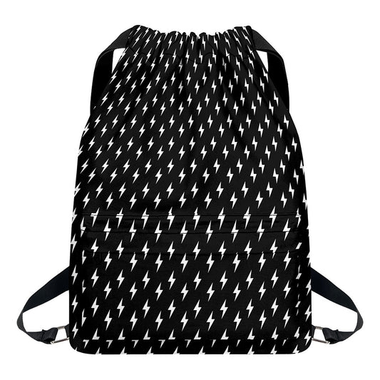Black And White Lightning Pattern Print Drawstring Backpack
