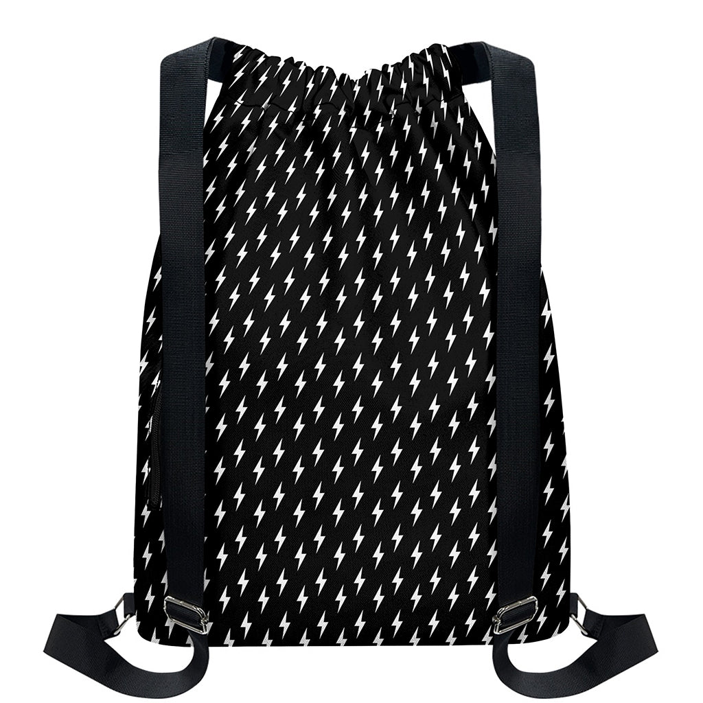 Black And White Lightning Pattern Print Drawstring Backpack