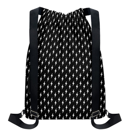 Black And White Lightning Pattern Print Drawstring Backpack