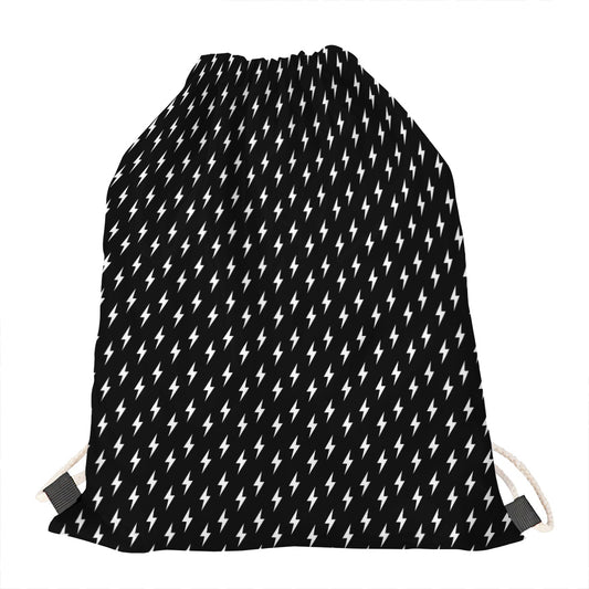 Black And White Lightning Pattern Print Drawstring Bag