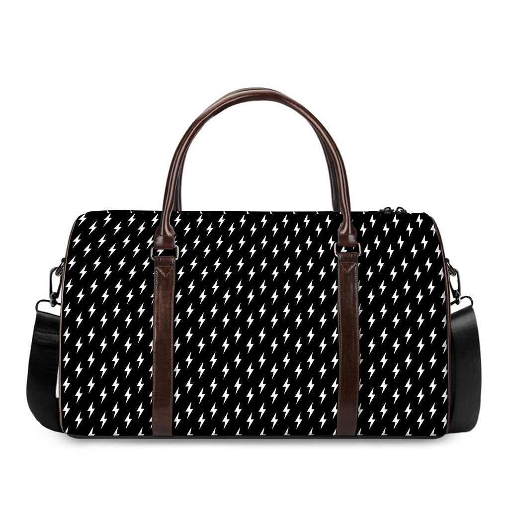 Black And White Lightning Pattern Print Duffle Bag