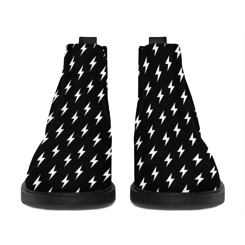 Black And White Lightning Pattern Print Flat Ankle Boots