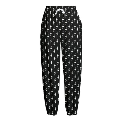 Black And White Lightning Pattern Print Fleece Lined Knit Pants