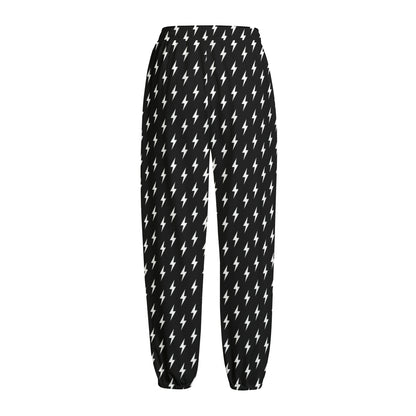 Black And White Lightning Pattern Print Fleece Lined Knit Pants