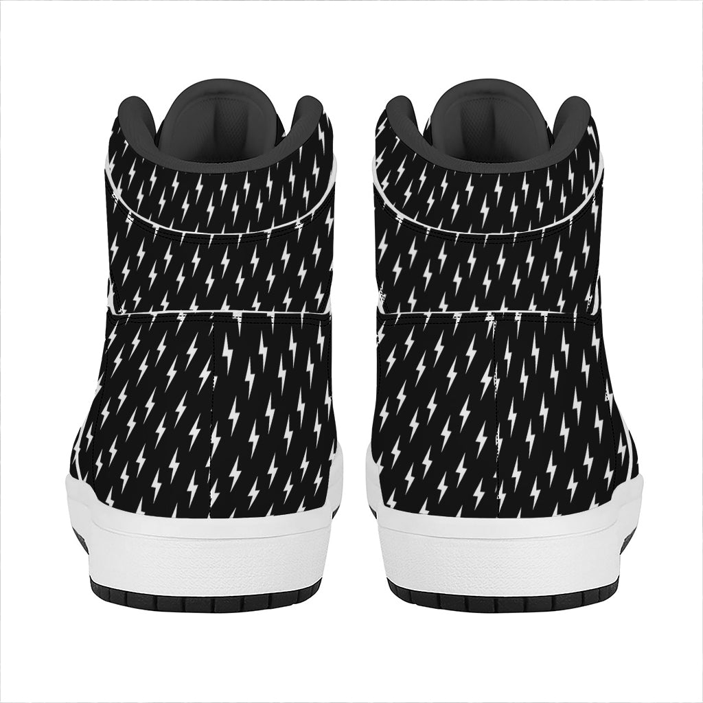 Black And White Lightning Pattern Print High Top Leather Sneakers