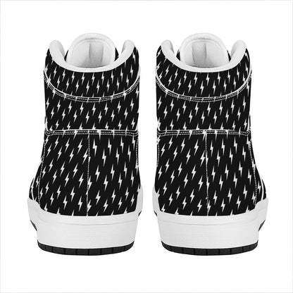 Black And White Lightning Pattern Print High Top Leather Sneakers