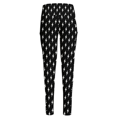 Black And White Lightning Pattern Print High-Waisted Pocket Leggings