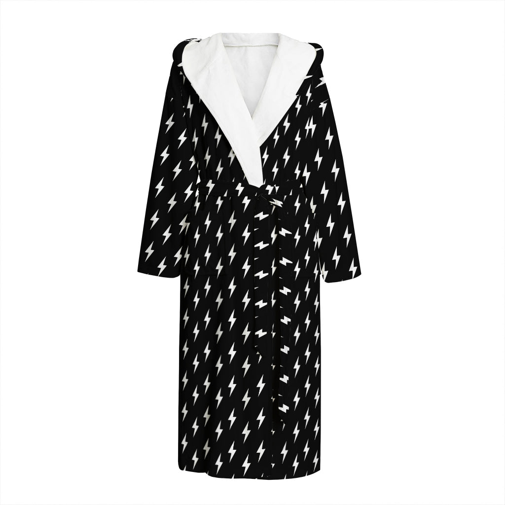 Black And White Lightning Pattern Print Hooded Bathrobe