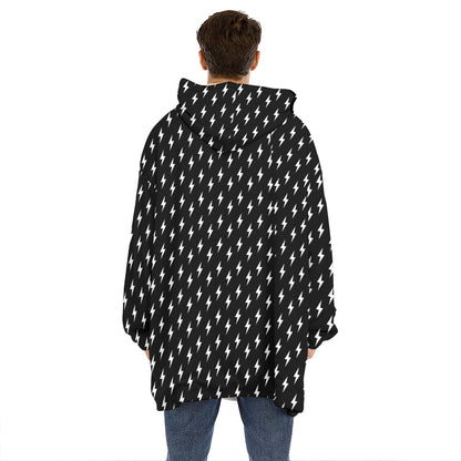 Black And White Lightning Pattern Print Hoodie Blanket