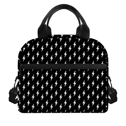 Black And White Lightning Pattern Print Insulated Lunch Bag