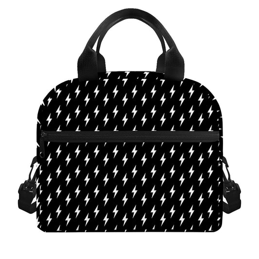 Black And White Lightning Pattern Print Insulated Lunch Bag
