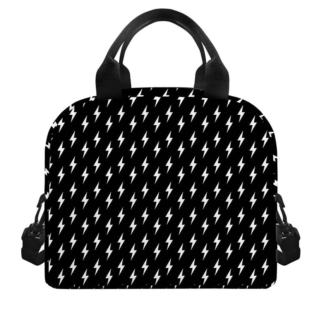 Black And White Lightning Pattern Print Insulated Lunch Bag
