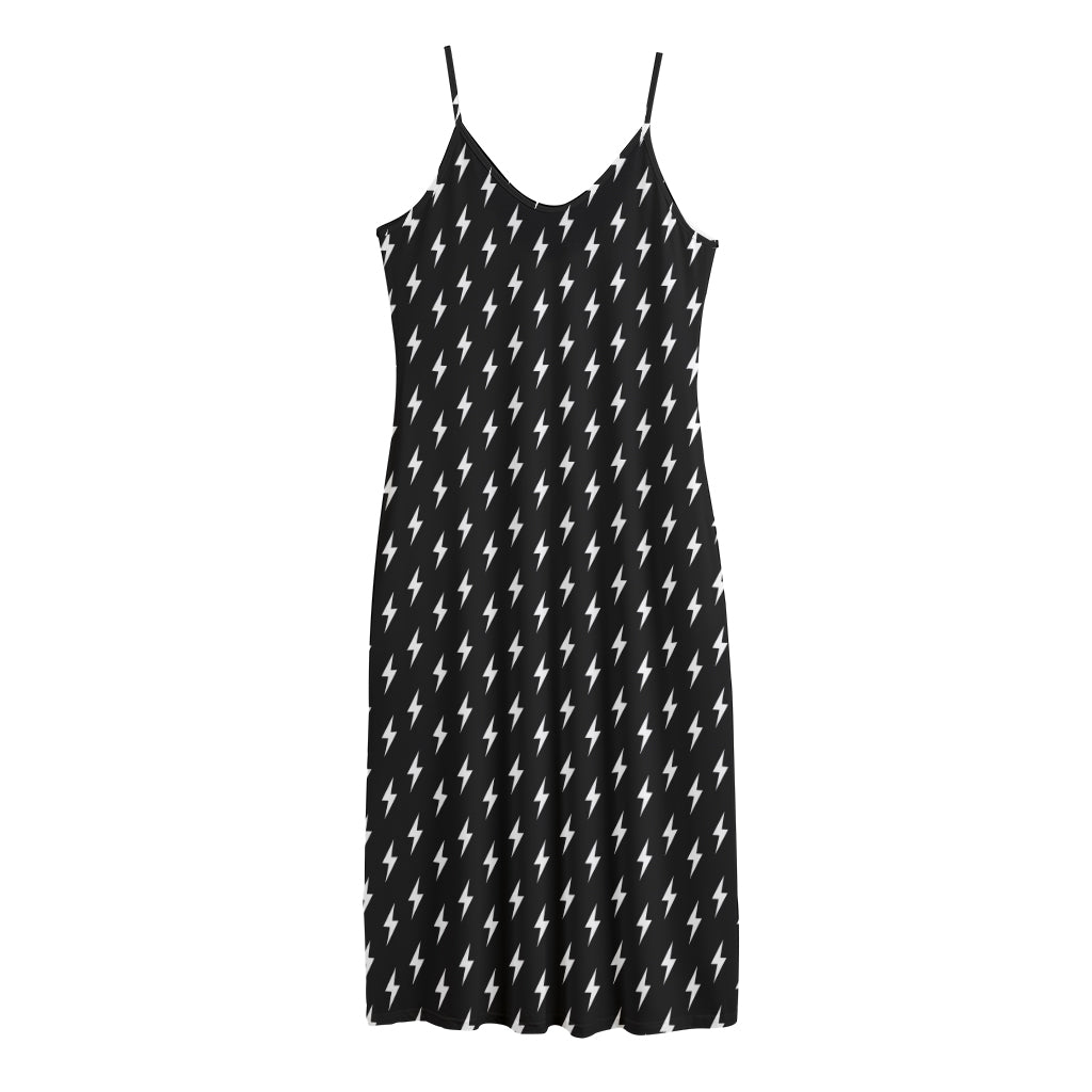 Black And White Lightning Pattern Print Jersey Midi Cami Dress