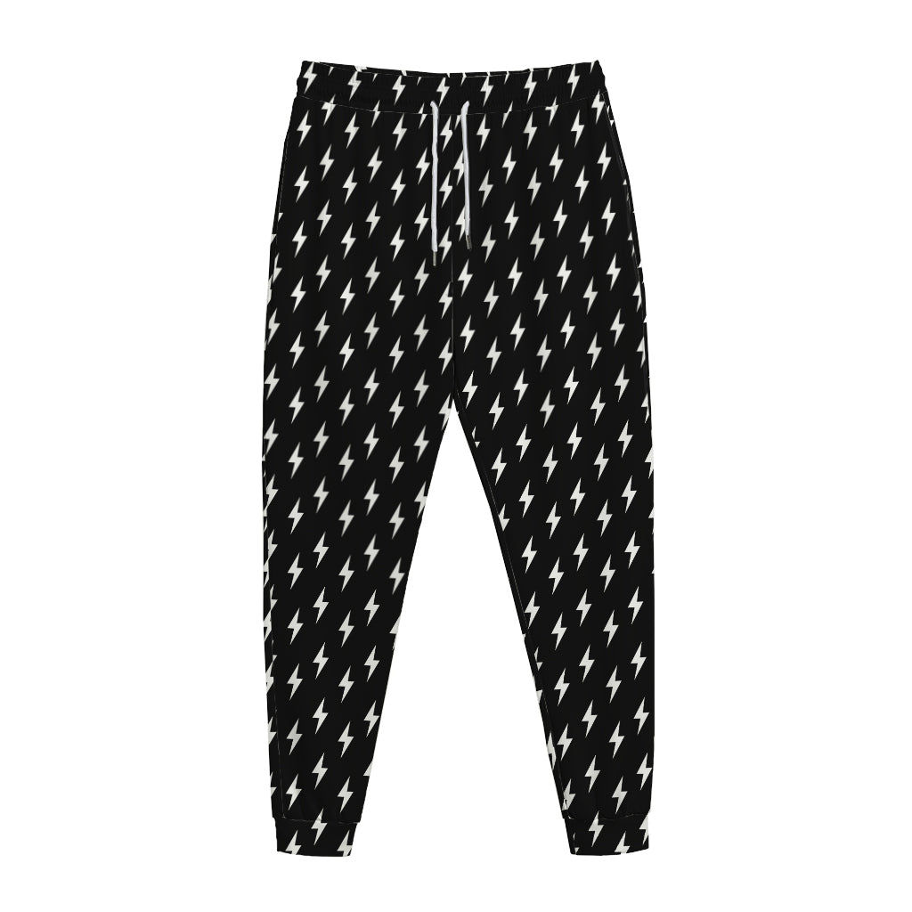 Black And White Lightning Pattern Print Jogger Pants