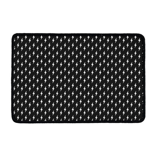 Black And White Lightning Pattern Print Kitchen Mat