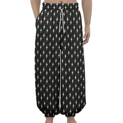 Black And White Lightning Pattern Print Lantern Pants