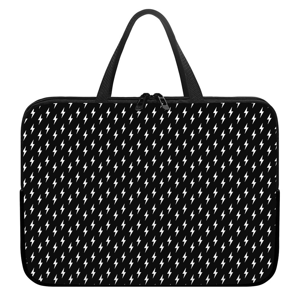 Black And White Lightning Pattern Print Laptop Sleeve With Handle