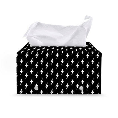 Black And White Lightning Pattern Print Leather Tissue Box Cover