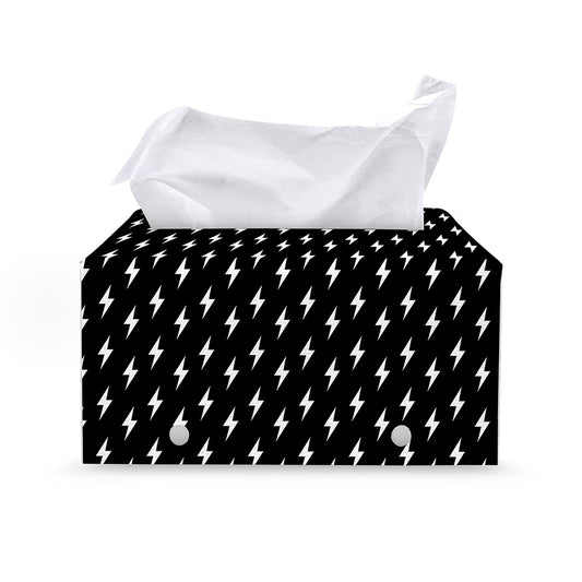 Black And White Lightning Pattern Print Leather Tissue Box Cover