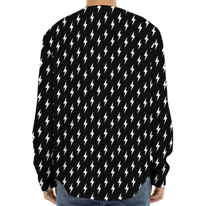 Black And White Lightning Pattern Print Long Sleeve Baseball Jersey
