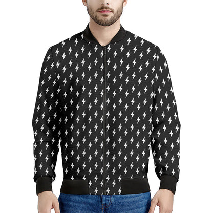 Black And White Lightning Pattern Print Men's Bomber Jacket