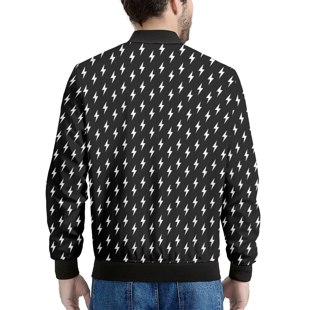 Black And White Lightning Pattern Print Men's Bomber Jacket