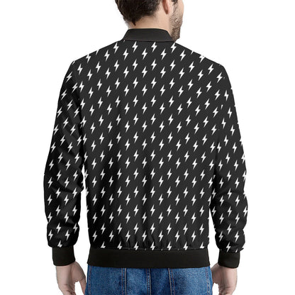 Black And White Lightning Pattern Print Men's Bomber Jacket
