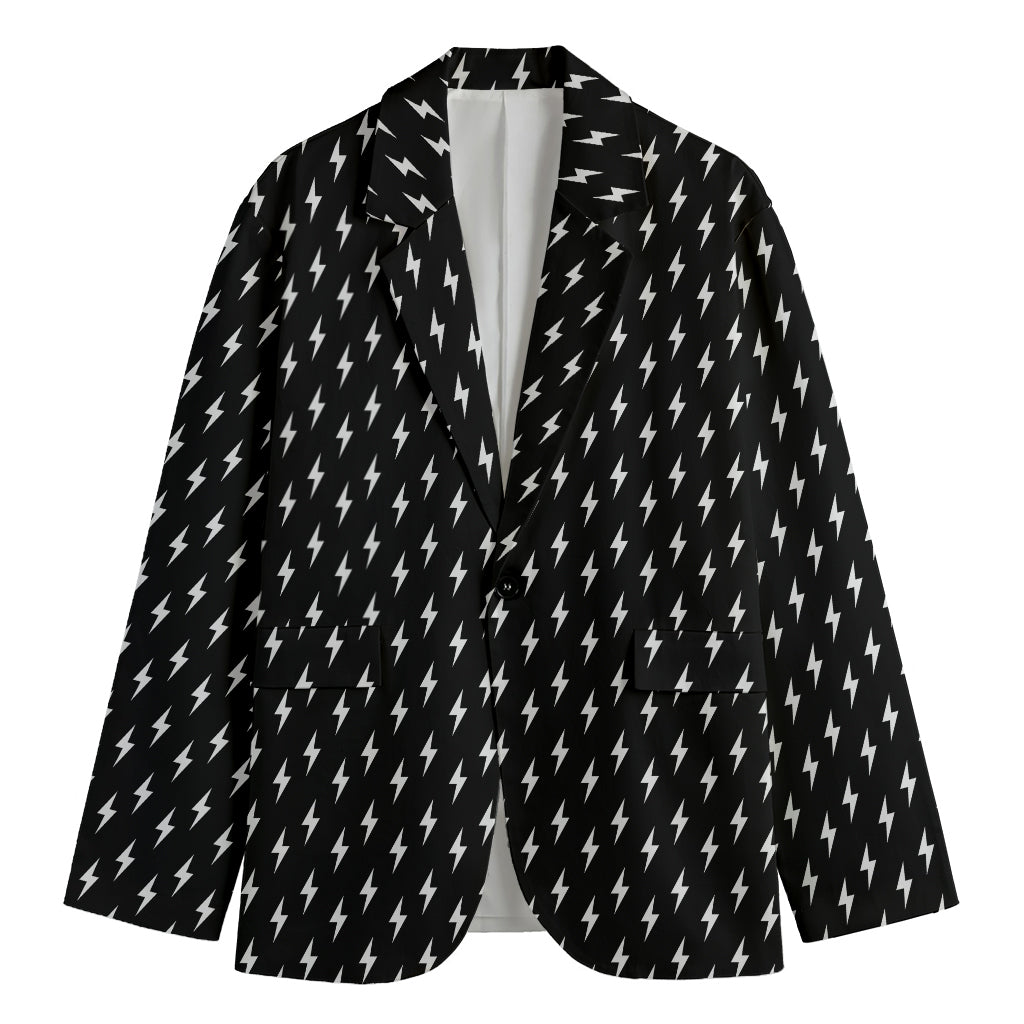 Black And White Lightning Pattern Print Men's Cotton Blazer