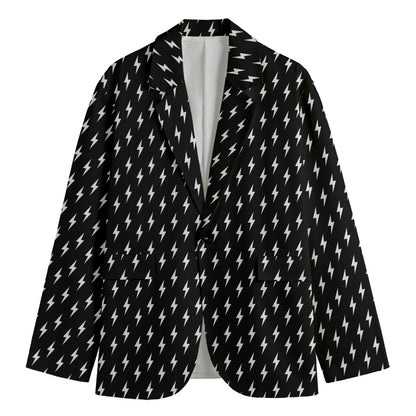 Black And White Lightning Pattern Print Men's Cotton Blazer