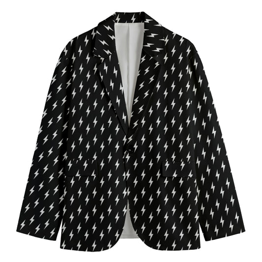 Black And White Lightning Pattern Print Men's Cotton Blazer