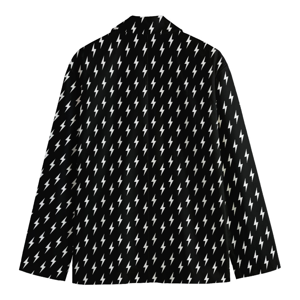 Black And White Lightning Pattern Print Men's Cotton Blazer
