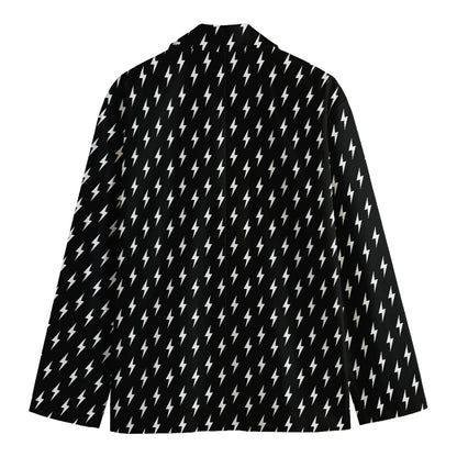 Black And White Lightning Pattern Print Men's Cotton Blazer