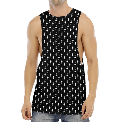 Black And White Lightning Pattern Print Men's Muscle Tank Top