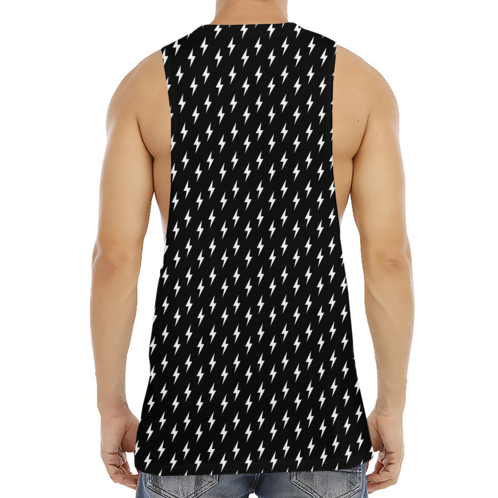 Black And White Lightning Pattern Print Men's Muscle Tank Top