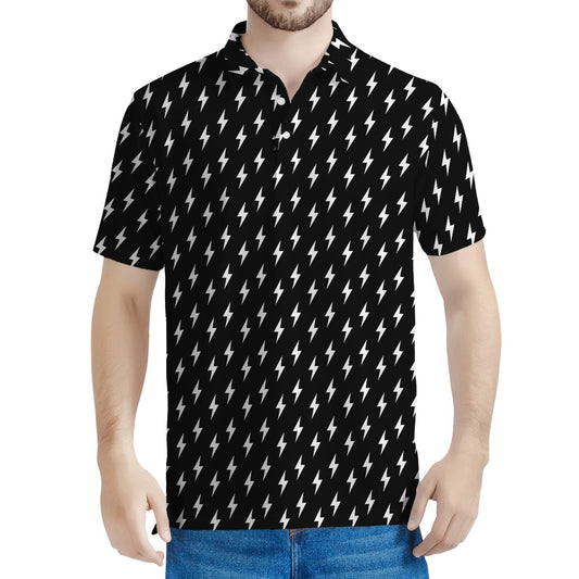 Black And White Lightning Pattern Print Men's Polo Shirt